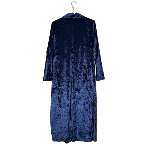 Navy Blue Jewel Tone Crushed Velvet Longline Cardigan Duster | Open Front | Sm - Picture 10 of 10